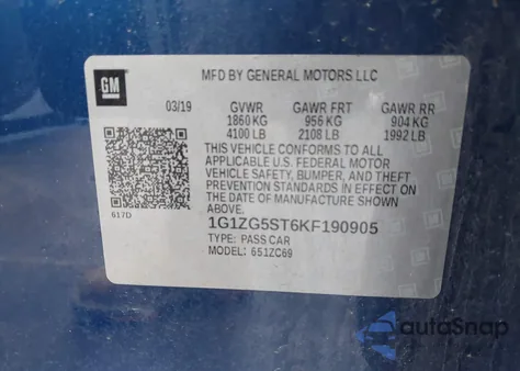 2019 Chevrolet Malibu Rs z USA, uszkodzony, nr VIN 1G1ZG5ST6KF190905